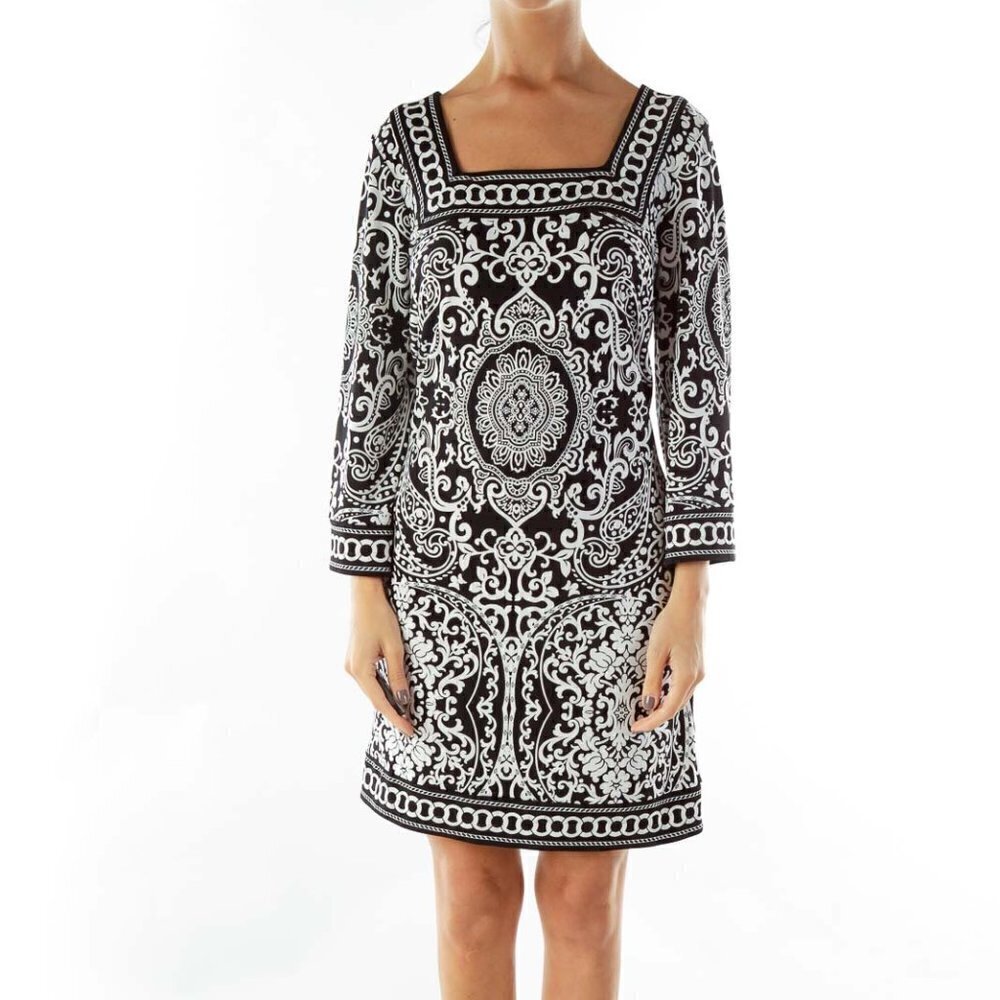 LOFT Black and White Square Neck Day Dress